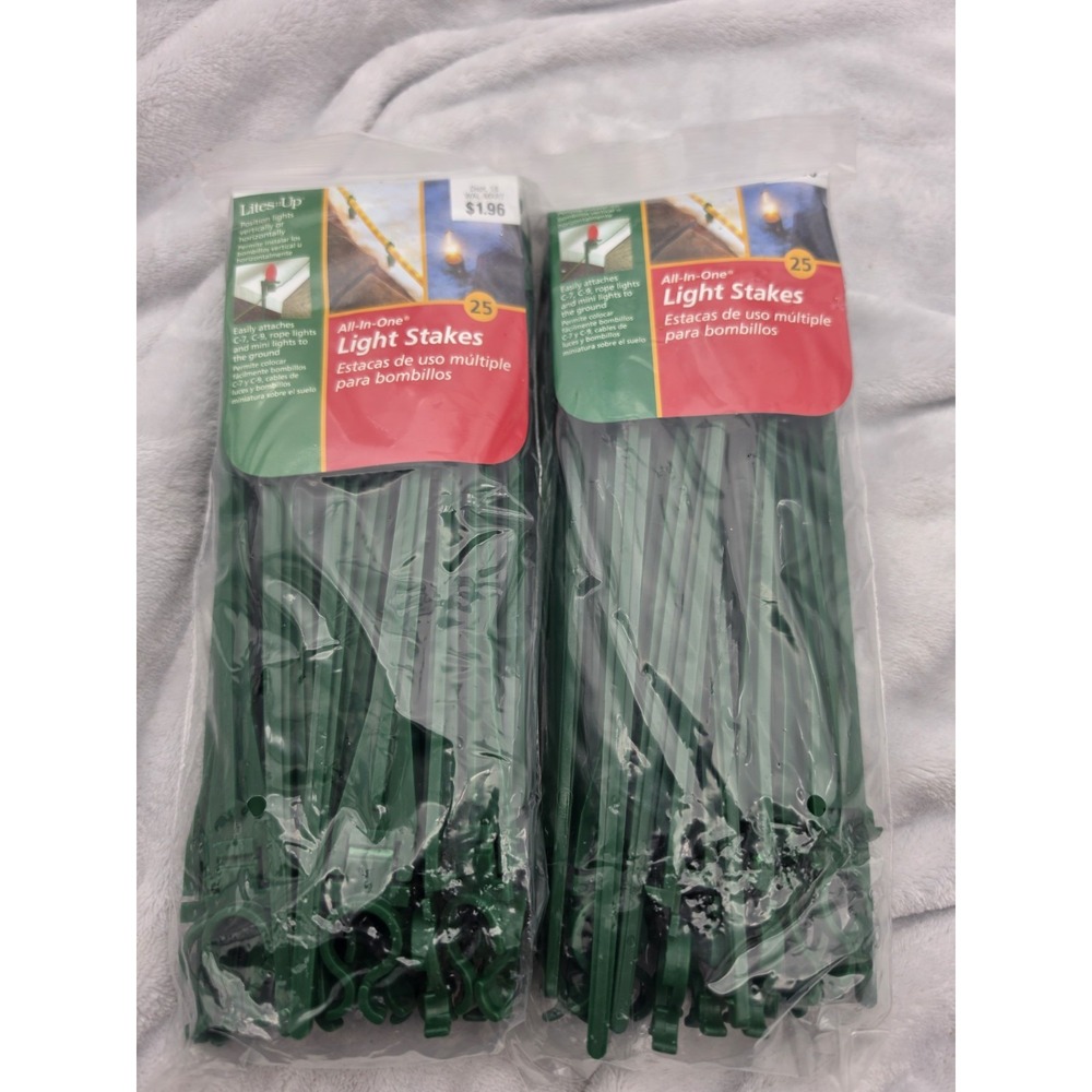 Vtg Nos Lot Of 2  Light Stakes 25pc For Propping Up Strings Of Christmas Lites